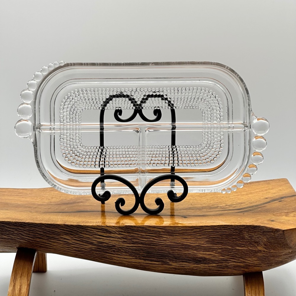 Duncan Miller Tear‎ Drop Clear Divided Relish Dish Beaded Edge Serving Tray
